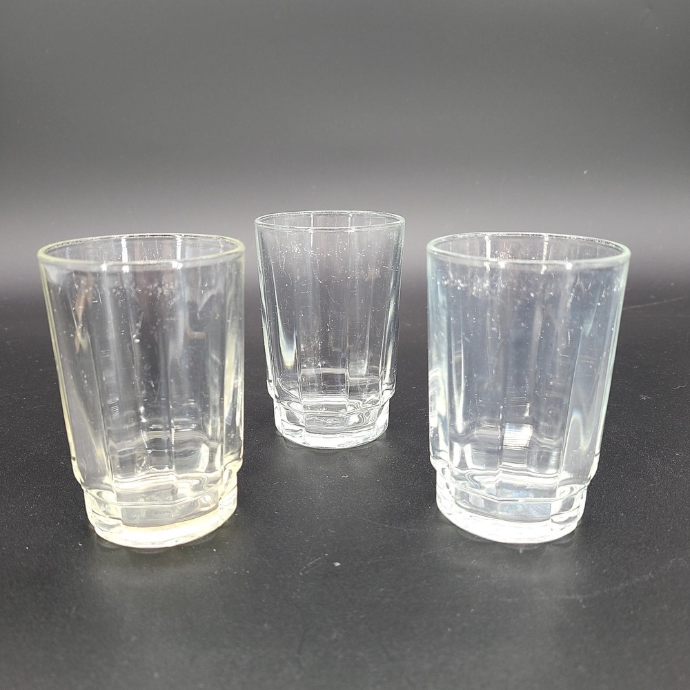 Vintage Arcoroc Arcade Bengale 3.5" Clear Ribbed Juice Classes USA Set Of 3